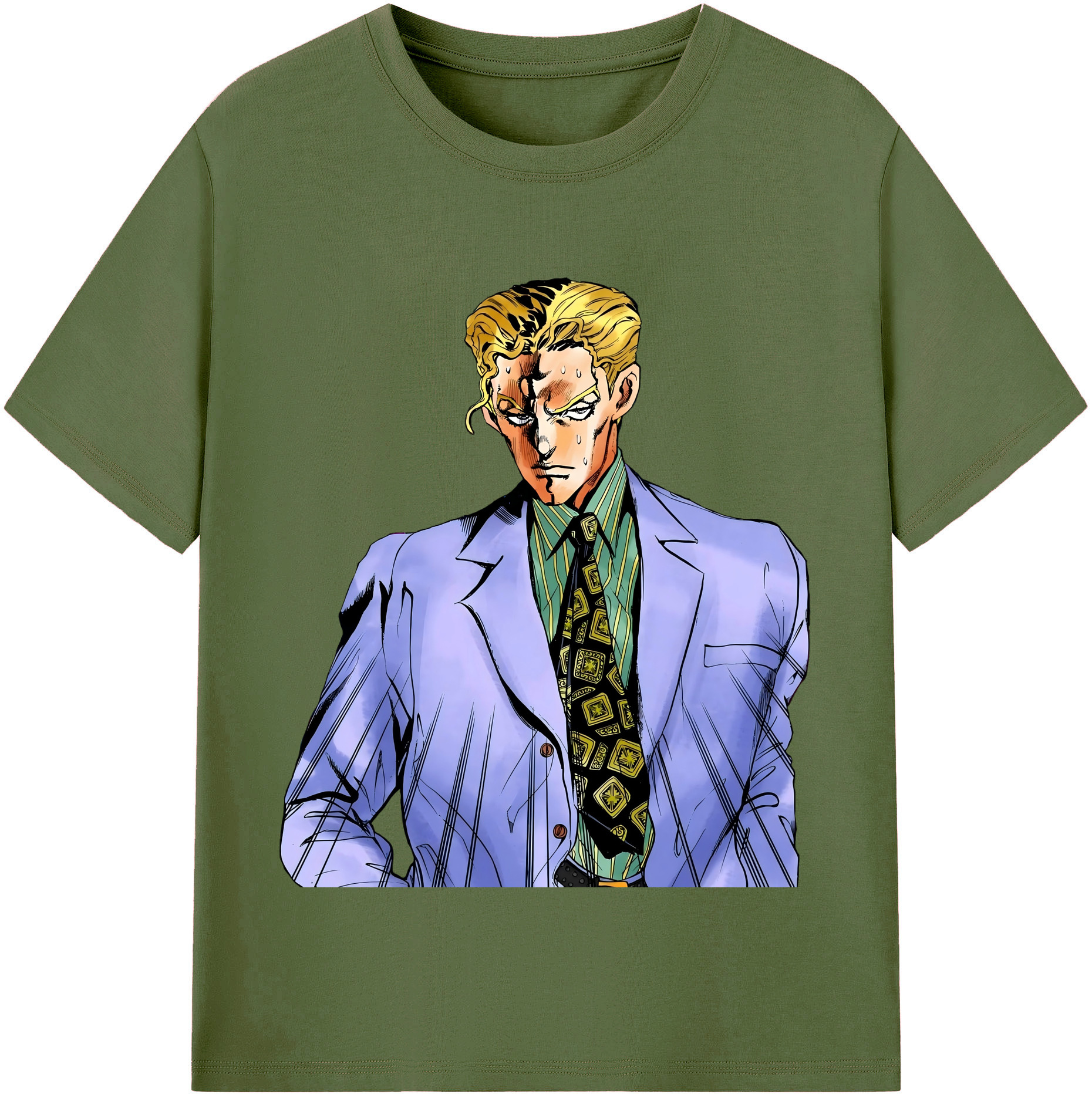 （画像用） ジョジョの奇妙な冒険 きら よしかげ JoJo's Bizarre Adventure Kira Yoshikage 綿100％半袖Tシャツ（フロントプリント）